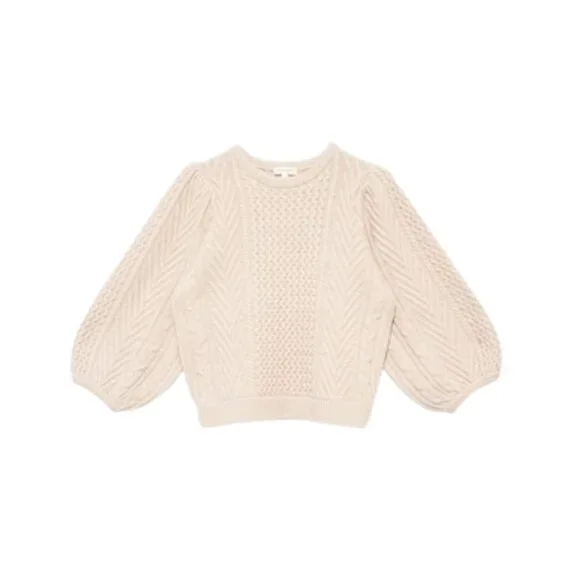NWT Demylee Feline Sweater Womens Small Cream Buttermilk Crew Neck Fisherman NEW